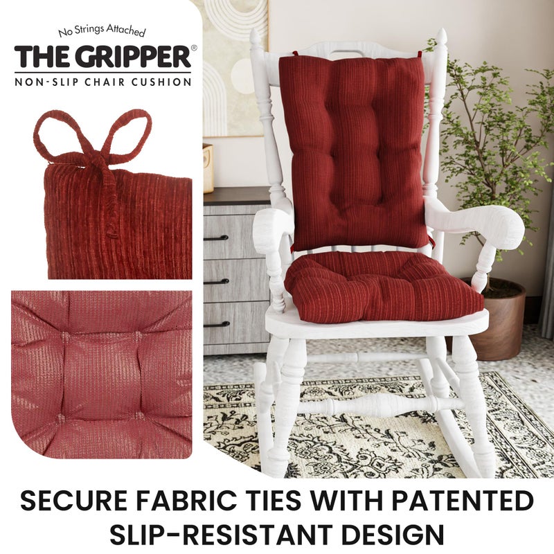 Klear Vu The Gripper Non-Slip Rocking Chair Cushion Set with Thick Padding, Includes Seat Pad & Back Pillow with Ties for Indoor Living Room Rocker, 17x17 Inches, 2 Piece Set, Garnet - Image 4